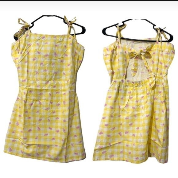 NWT INFLUENCE ASOS TIE BACK MINI DRESS IN YELLOW GINGHAM FLORAL-MULTI Sz 8/ M - Picture 2 of 7